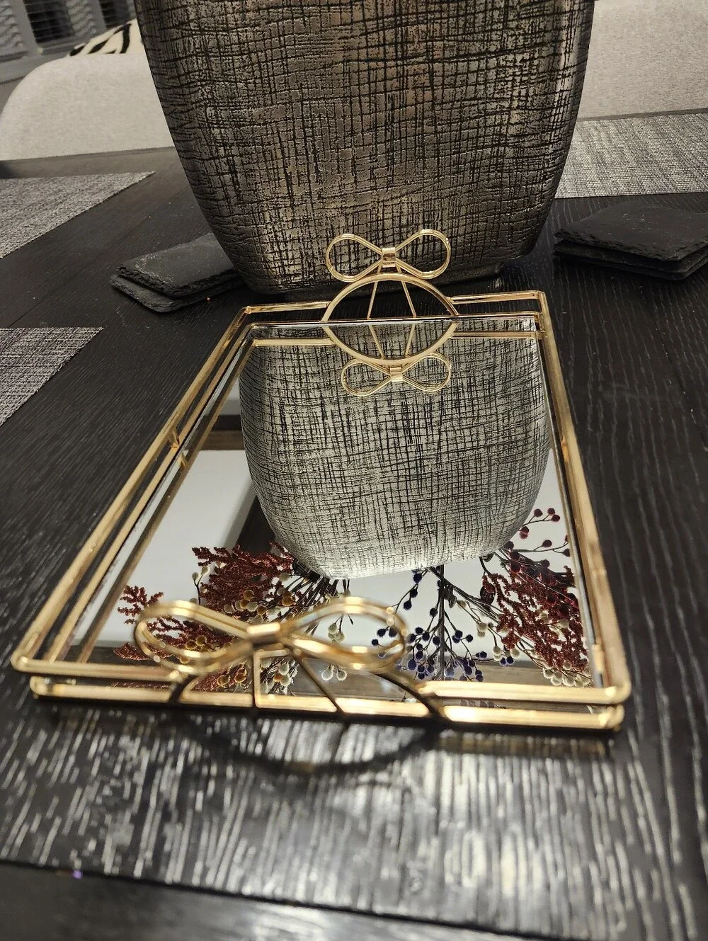 Gold Bow Mirror Tray